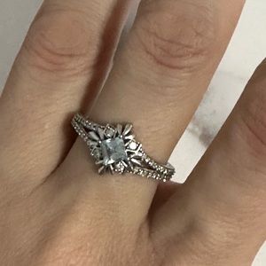 Enchanted Disney Fine Jewelry Elsa Aquamarine and Diamond Snowflake Ring 1/4ctw